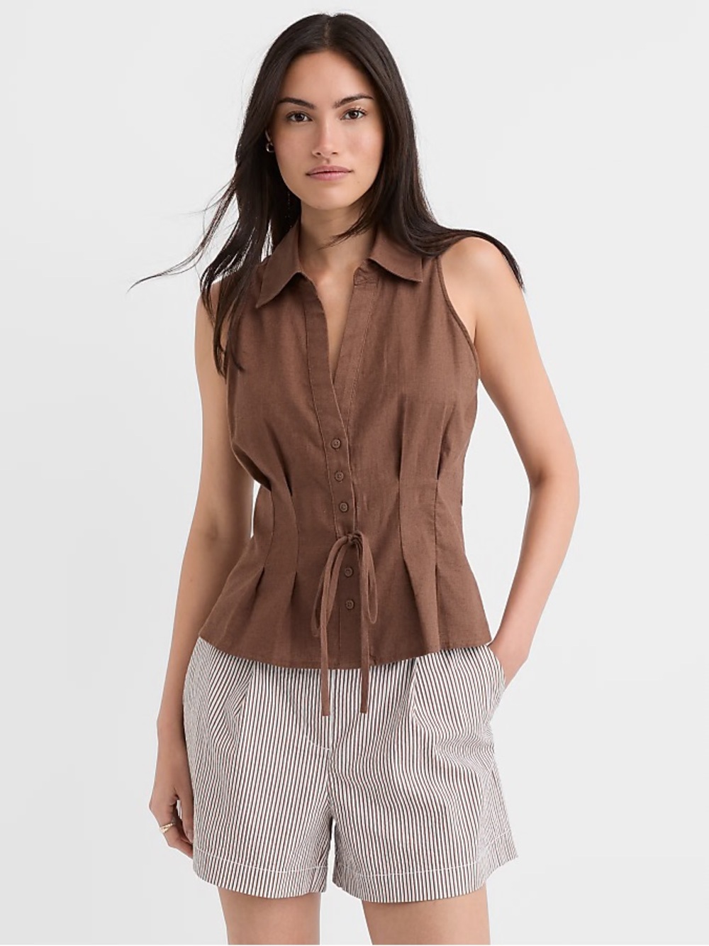 LOFT Pleated Linen Cotton Vest Top